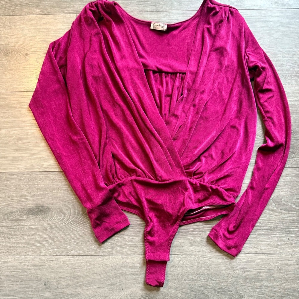 Intimately Free People Magenta Pink Wrap Front Long Sleeve Bodysuit Small S